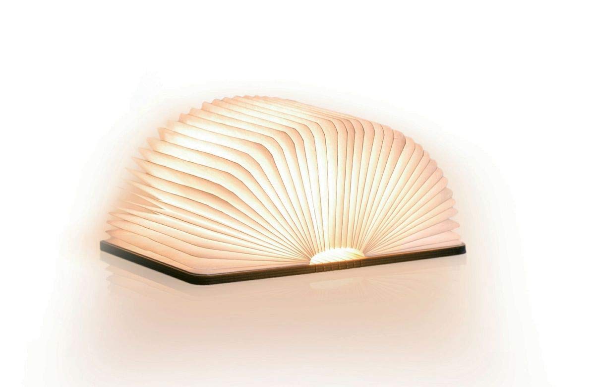 Design Smart Book Light – Large, Walnut Finish | Portable LED Folding Lamp | Natural Wood | Magnetic Design | Ambient Home Decor
