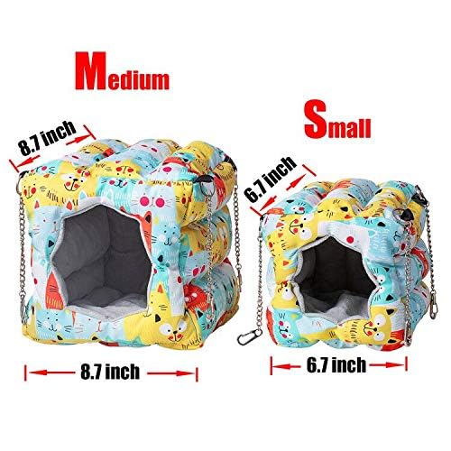 Image of Warm Bird Nest Snuggle Tent,Parrot Wintor Habitat Cave Bed for Small Medium Animal Budgies Parakeet Cockatiels Lovebird Guinea Pig Hamster Squirrel Hedgehog Chinchilla (Colorful Cat, 6.7x6.7x6.7)