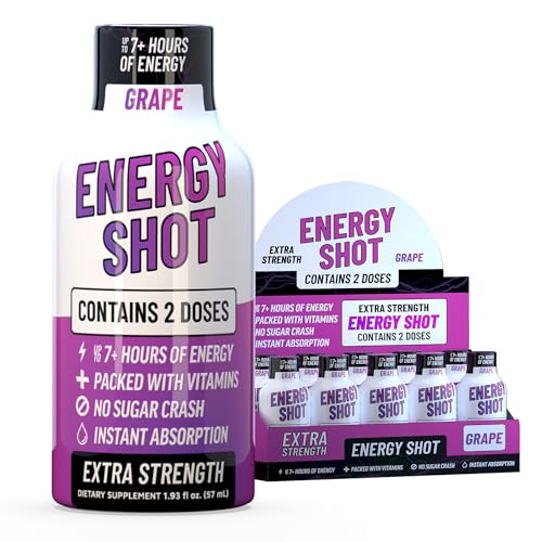 Image of Grape Extra Strength Energy Shot 10 pk - 260mg Natural Caffeine B12 B6 - Energy & Focus Support - 2 Servings Sugar Free Zero Calorie Green Tea B-Vitamins Electrolytes Vegan - 1.93 fl oz