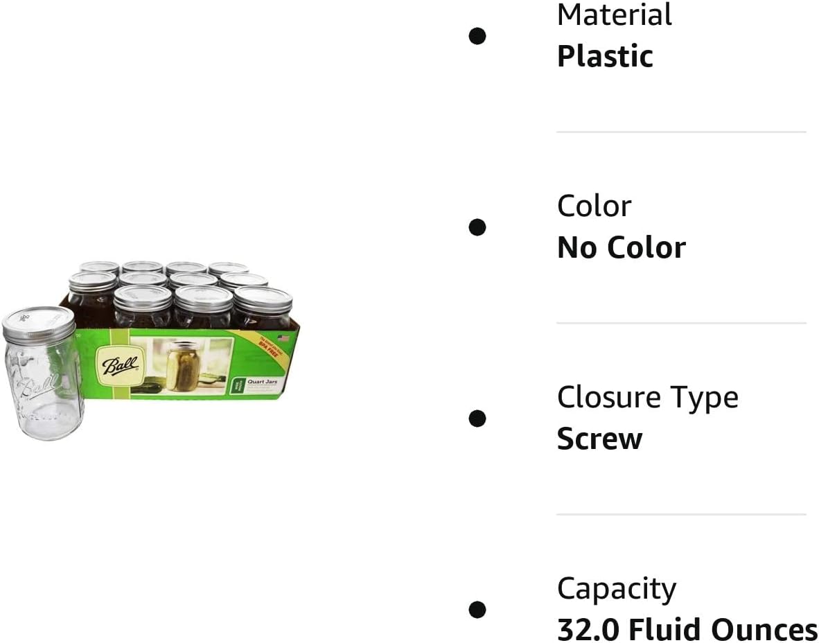Ball Mason 32 oz Wide Mouth Jars with Lids and Bands, Set of 12 Jars.: Home & Kitchen