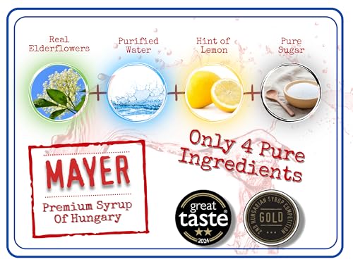 Image of Mayer Elderflower Syrup, Cordial for Cocktails & Coffee, 2 Pack | Award-winning. Real elderflowers, nothing artificial. For lemonade, mocktails & desserts. Vegan, gluten-free.
