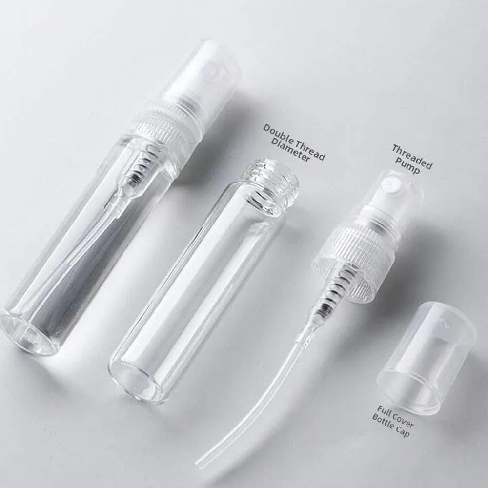 100 unidades de frascos pequeños vacíos transparentes de vidrio para perfume, atomizadores rellenables, con capacidad de 2 a 10 ml, portátiles, ideales para viajes y muestras (100,5ml,Tapón rosa)