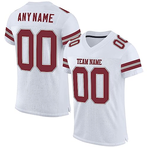 Custom Football Jersey, Football Shirt, Football Jerseys for Men, Football Shirts for Women, White Burgundy-Gray Football Jersey, Custom Football Jerseys for Men, Football Gifts