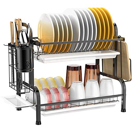 Dish Drying Rack, Veckle 2 Tier Dish Rack 304 Stainless Steel Utensil Holder