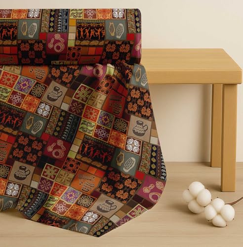 Tissu batiste de coton imprimé patchwork marron 142 cm pour kurta - 4
