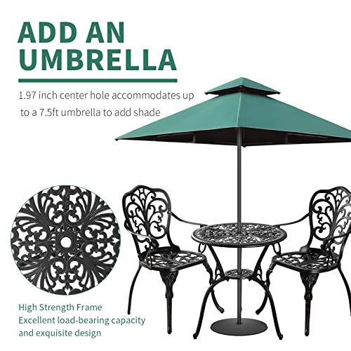 Withniture 3 Piece Patio Bistro Set Cast Aluminum Bistro Table and Chairs Set of 2 with Umbrella Hole,All Weather Metal Bistro Table Set,Outdoor Patio Furniture Set for Garden(Butterfly Black) - Thumbnail 5