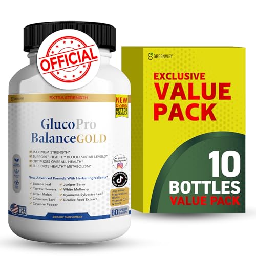 GREENVIFY Gluco Pro Balance Gold All Natural Formula to Maintain Healthy Levels, Maximum Strength Daily Formula Blood Reviews (1 Pack - 60 Capsules) (10)