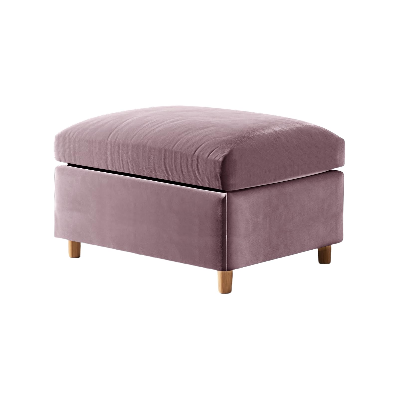 UNBBRRL Footstool Cover with Cushion Cover, Velvet Ottoman Protector Covers, Removable Pouffe Cover with 4 Ties for Living Room (Pink,Rectangle+Cushion(2pcs))