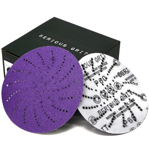 Image of Serious Grit - 5-Inch P60 Grit Ceramic Multi-Hole Sanding Discs - 25 Pack | Fits 5 inch Hook & Loop Sanders - Universal Dust Extraction Pattern - Film-Backed Heavy-Duty Sandpaper for Wood, Metal & Paint