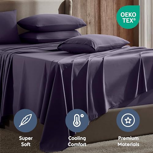 Image of Nestl Extra Deep Twin XL Sheet Set - 4 Piece Breathable & Cooling Sheets - Hotel Luxury Bedding Set w /18-24 Inch Deep Pockets - Easy & Secure Fit - Super Soft, Wrinkle Free & Comfy - Purple
