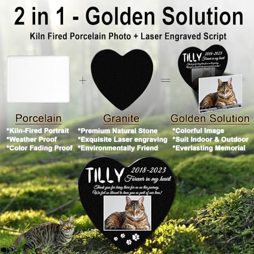 Image of ADFSTONE 16 inch Heart Shaped Pet Memorial Stones Personalized Dog Remembrance Gifts, Customized Cat Picture Grieving Plaque, DIY Gravestone, Custom Sympathy Photo Gift, Animal Grave Markers