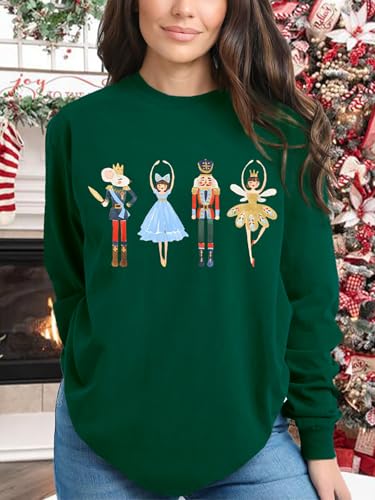 Women's Christmas Nutcracker Sweatshirt Crewneck Long Sleeve Shirt Xmas Holiday Pullover Tops