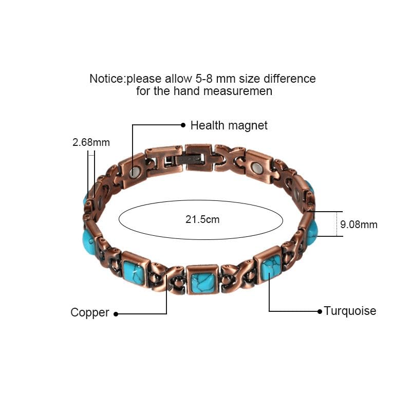 Image of Copper Bracelet for Women 99.9% Pure Copper Crystal Bracelets Link Chain Charm Jewelry Present 3500 Gauss with Adjustment Tool