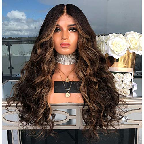 KIXIGO Womens Wigs Long Curly Wigs Big Wavy Hair Brown Wig ，Melange Dyeing Center Parting Natural Looking Synthetic Wig (DEEP BROWN)