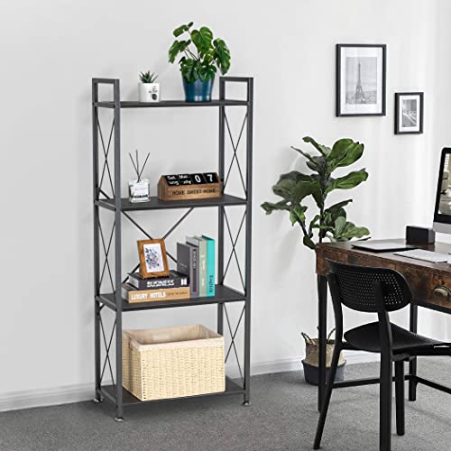 Lavievert 4-Tier Industrial Bookshelf Vintage Bookcase Shelf Organizer Rustic Wood And Metal Storage Rack For Home, Office, Garage, Kitchen, Living Room - Black #TOP1