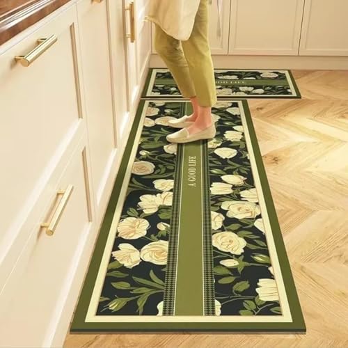 Image of Yagzon Rectangular Kitchen Mats for Floor 2 Piece Set Kitchen Rugs and Mats Non Skid Comfort Kitchen Standing Mat for Bedroom Laundry Room (Color 3)