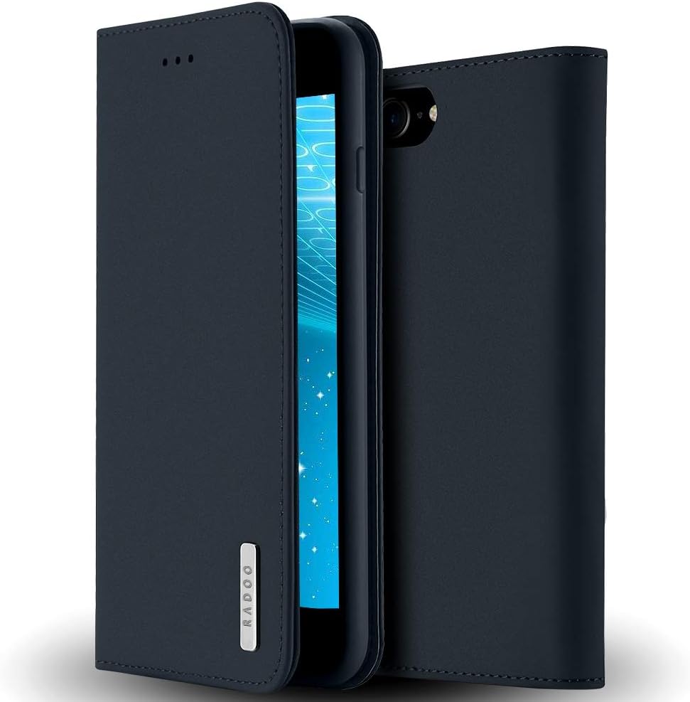 Radoo iPhone 8 Genuine Leather Case,iPhone 7 Case, Genuine Leather Ultra Slim Style Flip Folio Wallet with Kickstand & Magnetic Closure Shockproof Durable Cover For iPhone 8/iPhone 7 (Blue)