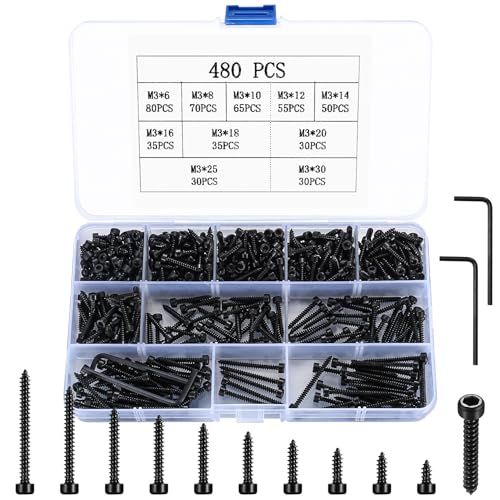 Qiwuhai 720 Metric Hex Socket Cap Head Self Tapping Screws, 480Pcs M3 Stainless Steel Socket Head Cap Wood Screws Assortment Kit cover