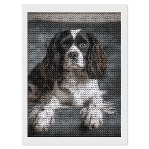 Kit peinture diamant épagneul canapé loisir créatif strass ronds