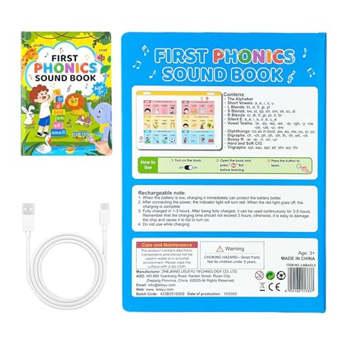 Libro parlante di parole inglesi - Giocattoli elettronici educativi di fonetica - Libri interattivi in cartone con suono | per bambini in età prescolare, Aula, Casa, Compleanno, Ragazzi e Ragazze