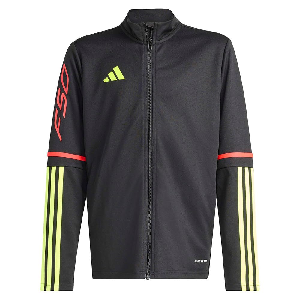 adidas Junior F50 Squadra Football Tracksuit Top, Black/Tesoye/Lucred, Size 5-6 Years