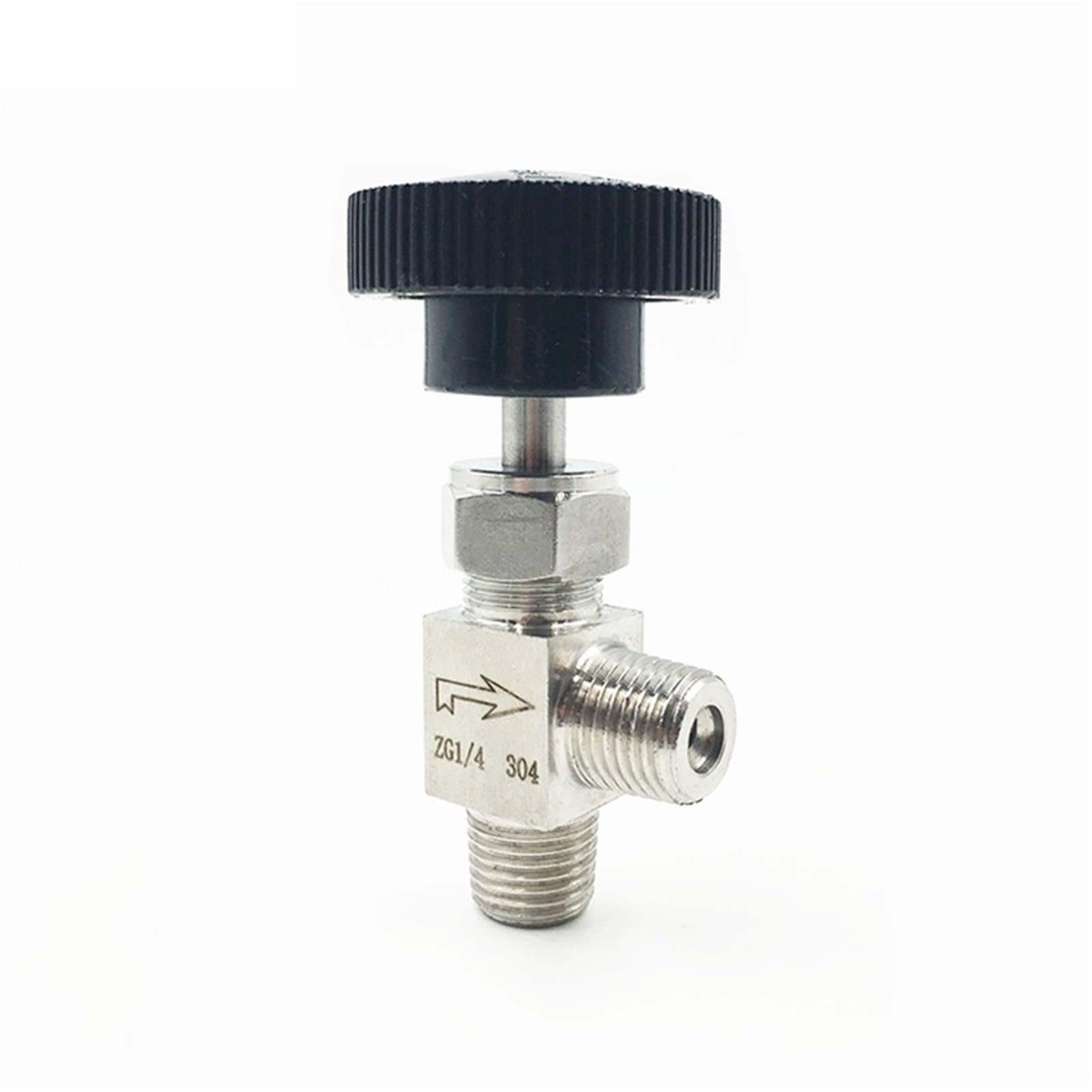 Codo de acero inoxidable 304 NPT 1/4 con control de flujo para regular gas y agua