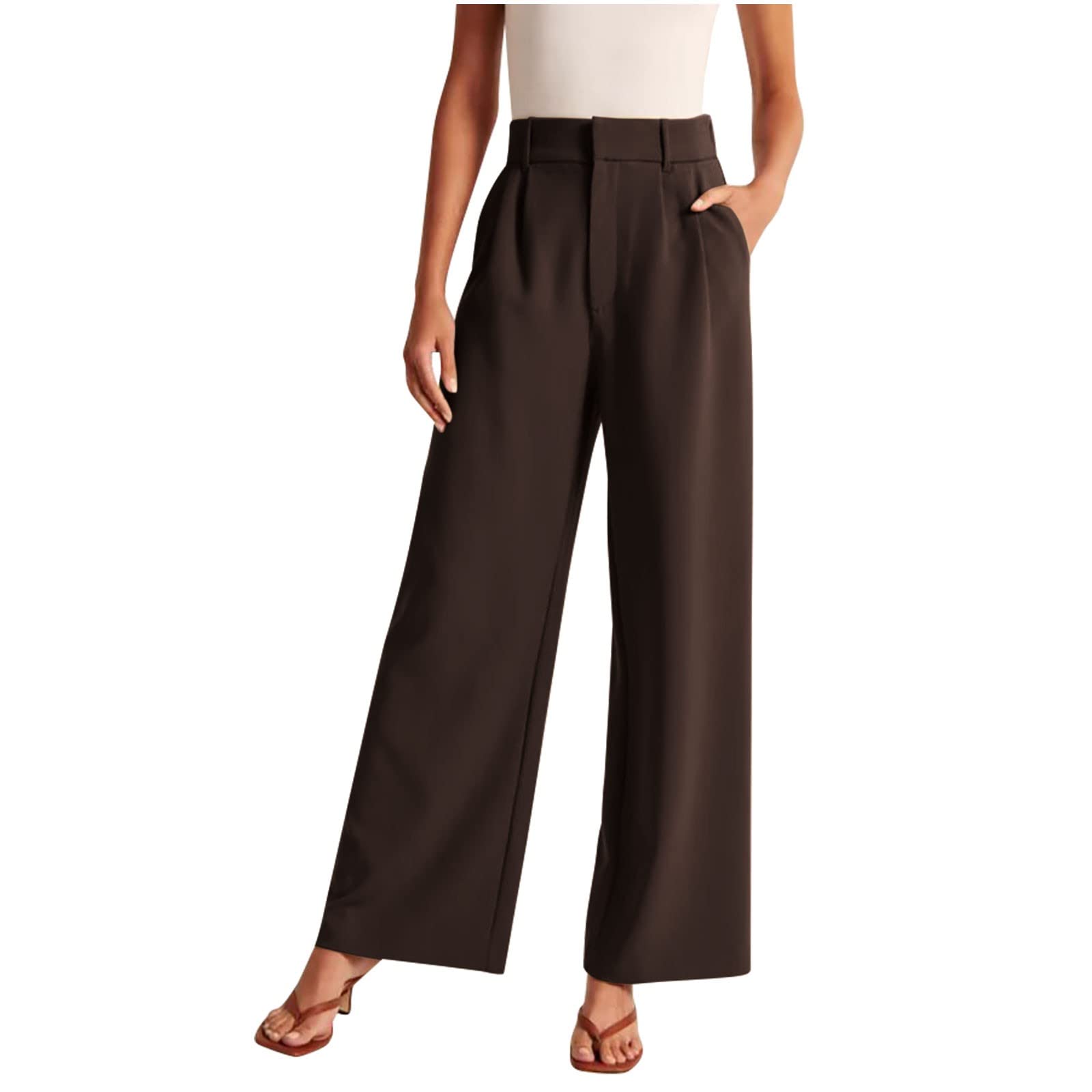 Akklian Wide Leg Dress Pants Women High Waisted Business Casual Pants Long Length Pleated Suit Pants Trendy Office