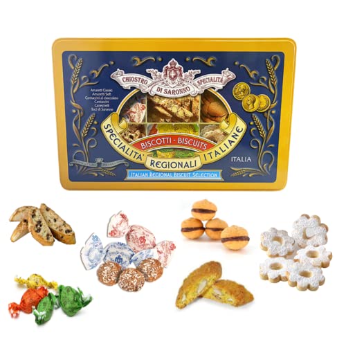 Chiostro di Saronno® | Amaretti del Chiostro® | Pasteles Mixtos Surtidos - 240 Gr | Cajas de pastelería | Tarro de galletas de cocina con Amaretti, Cantuccini y Baci del Chiostro®