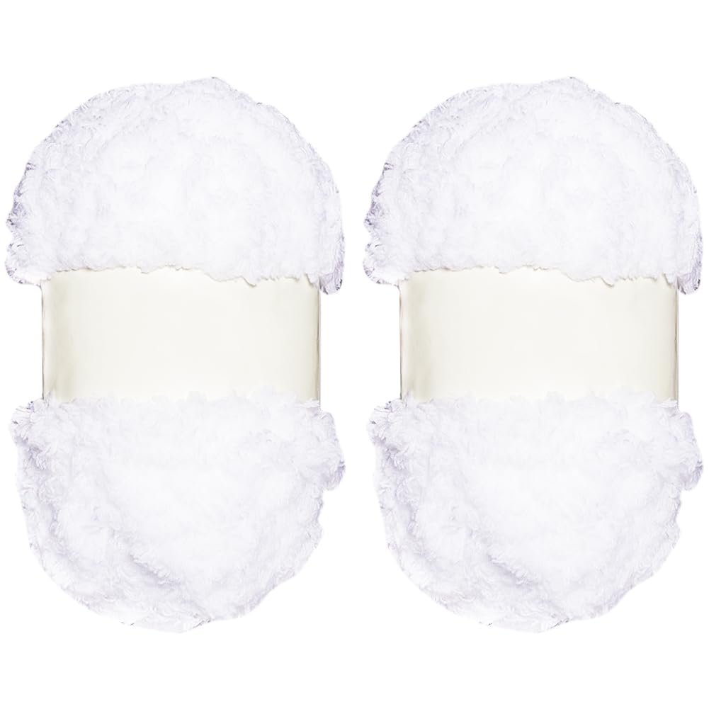 GORGECRAFT 200M 2 Rolls Fluffy Jumbo Knit Yarn Coral Velvet Chenille Sheepy Sherpa Fleece Sewing Amigurumi Yarn for Crocheting Knitting Bag Hat Scarves Clothes Gloves Teddy Bear Doll DIY Crafts White โ image 1
