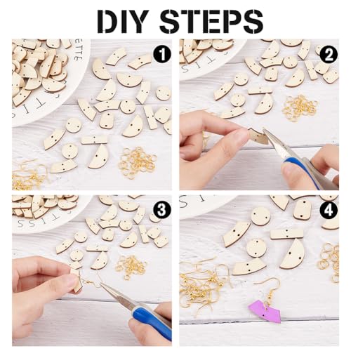 OLYCRAFT 100Pcs 5 Style Natural Wood Earring Blanks Wood Connector Pendants Geometric Undyed Wood Pendants Connectors Links with Double Hole for Bracelet Earring Necklace Jewelry Making DIY Crafts - Image 4