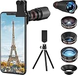 Selvim Kit d'Objectif Smartphone, Téléobjectif x22, Objectif Macro x25, Objectif Fisheye 235°, Objectif Grand Angle x0.62, Lentilles Blu-Ray, Photographie Amusante, Compatibilité Universelle