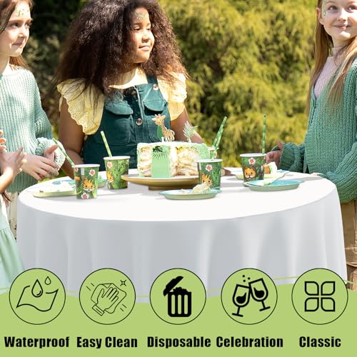 Image of Smiry Disposable Table Cloth - 6 Pack, 84 Inch Round Waterproof Tablecloths for Parties, Decorative Plastic Table Cover, Leakproof & Sturdy, White