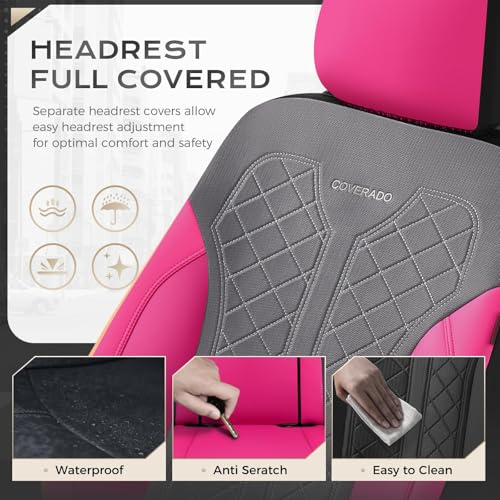 Image of Coverado Car Seat Covers Full Set, Leather Seat Covers, Rose Automotive Protectors 5-Seat, Luxury Universal Fit Seat Covers for SUV, Truck, Sedan and Most Vehicles All-Weather