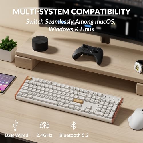 Image of Keychron K10 HE Hall Effect Keyboard, Ultra-Fast Lime Silent Banana Magnetic Switch, Full-Size Tri-Mode Wireless Keyboard with Rapid Trigger, Adjustable Actuation, RGB, Aluminum + Wood Frame - White