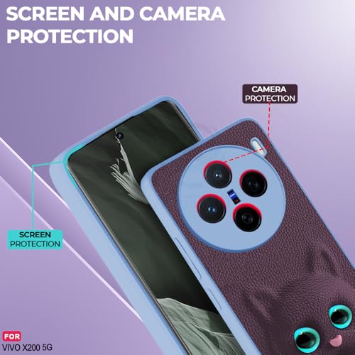 Image of AESTMO Back Case Cover for Vivo X200 5G Back Cover | 3D Cat Cover | Leather Finish | Full Body Protection | Camera Protection Back Cover for Vivo X200 5G (Purple)