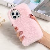 LLZ.COQUE Kompatibel mit iPhone 13 Pro Max Handyhülle Flauschige Mädchen Plüsch Hülle Süße Winter Warm Schutzhülle Handytasche Stoßfest Silikon Case für iPhone 13 Pro Max Rosa