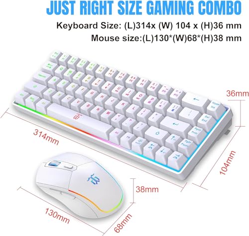 Snpurdiri 60% Wireless Keyboard and Mouse Combo, RGB Backlit Rechargeable Gaming Bundle, 40Hrs Battery, Compact Desktop Set for PC/Mac(White - Image 7