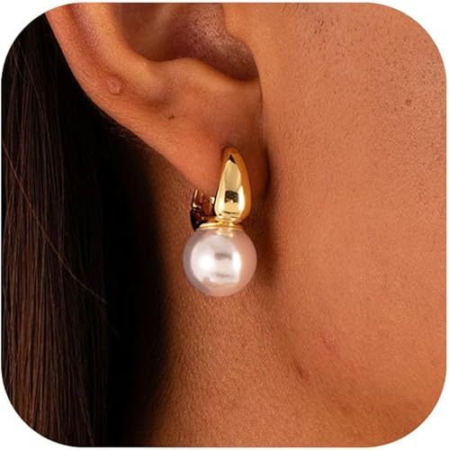 CHESKY - Aretes de perlas para mujer, delicados chapados en oro 14 quilatesplata 925, perlas redondas cultivadas de agua dulce seleccionadas a mano,