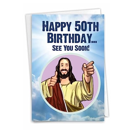 NobleWorks - Funny 50th Birthday Greeting Card - Joking God Humor Milestone, 50 Years Happy Bday Notecard with Envelope (1 Card) - See You Soon 50 C9065MBG