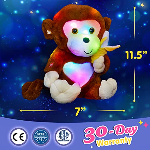Bstaofy Light Up Monkey Stuffed Animal Creative Glow Soft Plush Toys With Banana In Hand Nightlight Bedtime Birthday, Brown, 12.5 Inch #TOP1