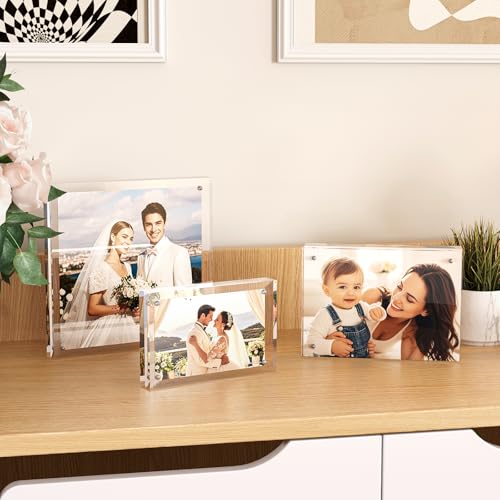Egofine 8x10 Acrylic Frames 6 Pack, 20mm Thicker Frameless Clear Picture Frames, Double Sided Magnetic Picture Frames, Free Standing Desktop Display by Egofine - Image 5