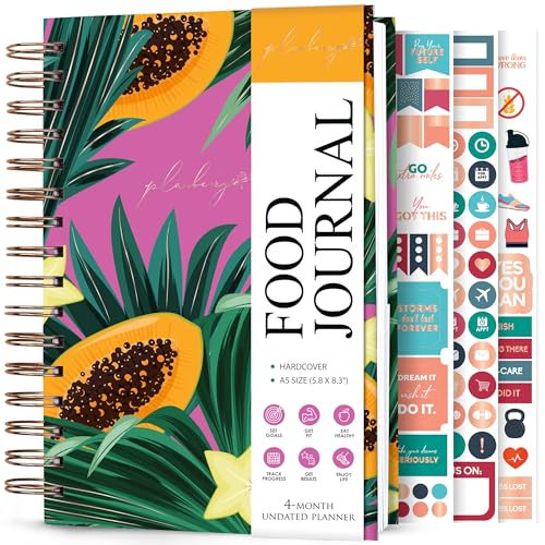 PLANBERRY Food Journal Premium - Ernährungsplaner - Diät- & Kalorien-Tracker - Mahlzeit- & Übungstagebuch - Gewichtsverlust-Tagebuch (Papaya Garden)