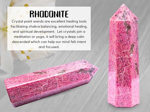 Image of Amazing Gemstone Large Rhodonite Crystal Towers ~ Natural Healing Crystal Point Obelisk for Reiki Healing and Crystal Grid (5.5 inch to 6 inch INCH)