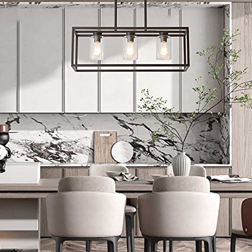 XILICON Dining Room Lighting Fixture Hanging Farmhouse Oil Rubbed Bronze 3 Light Modern Pendant Lighting Contemporary Chandeliers with Glass Shade for Living Dining Room Bedroom Kitchen Island - Image 5