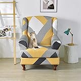 Highdi Funda de Sillón de Orejero Elástica, Moda Geometría Funda de Sofá Relax con Funda de Cojín 2-Piezas, Fundas Protector de Butaca para Strandmon, Dormitorio Recepción Club (Amarillo Gris)