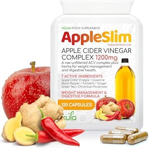 AppleSlim – Raw Unfiltered Apple Cider Vinegar Capsules Complex for Weight Management and Digestion – Green Tea, Ginger, Turmeric, Black Pepper and Chromium – Blood Sugar Support – 120 Vegan Tablets
