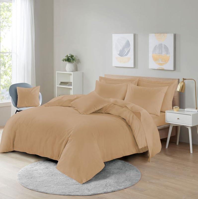 L S U Supersoft Duvet Cover Set Easy Care Bedding Fitted Sheet and Pillowcases in 22 Colours and Single, Double, King, and Super King Sizes (DUVET S latte)