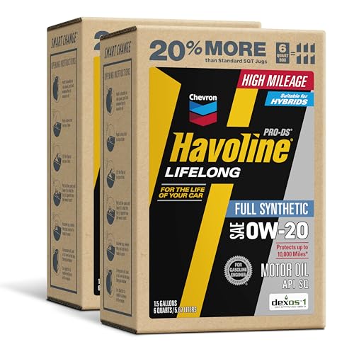 Image of Havoline Motor Oil 0w20 PRO-DS Lifelong Full Synthetic Smart Change Engine Oil, 0W-20, 6 Quarts, Pack of 2