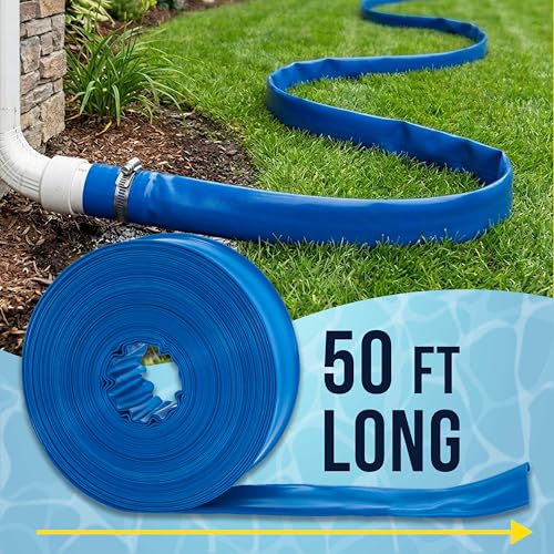 U.S. Pool Supply Pool Backwash Hose 1.5" x 50' - Heavy-Duty Pool Drain Hose, Filter Pump Water Drainage, Sump Pump Discharge, Inground Draining - Flexible Lay Flat, Clamp