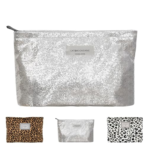AUNGCSHE Kosmetiktasche Damen, Kulturbeutel Damen, Schminktasche, Make up Tasche Gesteppte mit Reißverschluss Handtaschen Leopard-Schönheitstasche(Weiß)